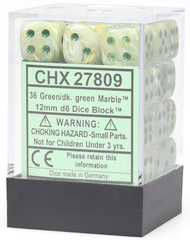 Chessex Dice: 12mm D6 36ct Marble Green Dark Green CHX27809